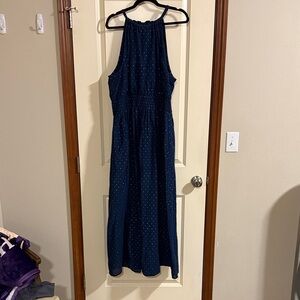 Boden Dark Blue Maxi Dress with Dotted Pattern